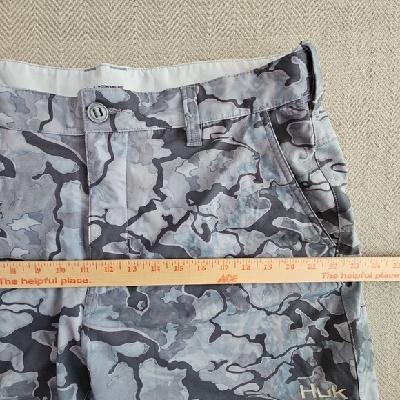 Camo Blue and Gray Men's Flat Front Shorts - Picture 6 of 13